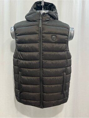 Quilted Puffer Vest - Brown Men's med Hooded warm travel sport every day